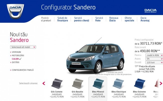 Configurator Dacia (sursa - dacia.ro)